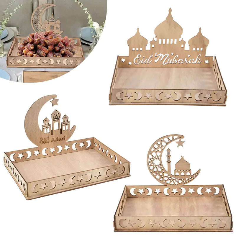 Wooden Food Tray for Ramadan Decoration and Party Use