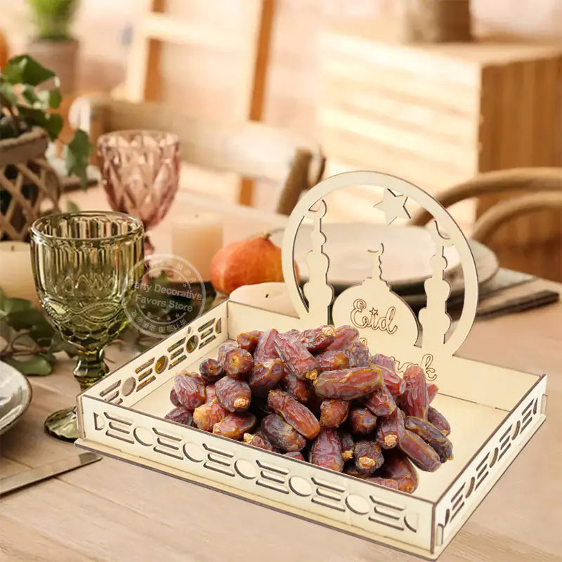 Wooden Food Tray for Ramadan Decoration and Party Use